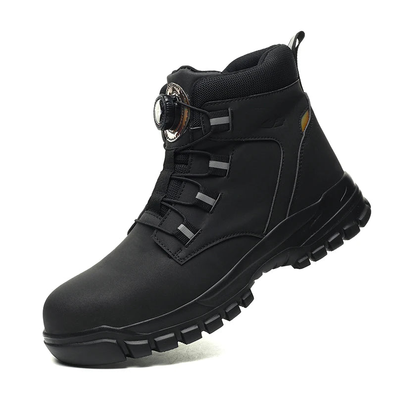 Zapatos de trabajo con botón giratorio para hombre, botas protectoras antipinchazos, zapatillas, zapatos de seguridad impermeables, antideslizantes con puntera de acero