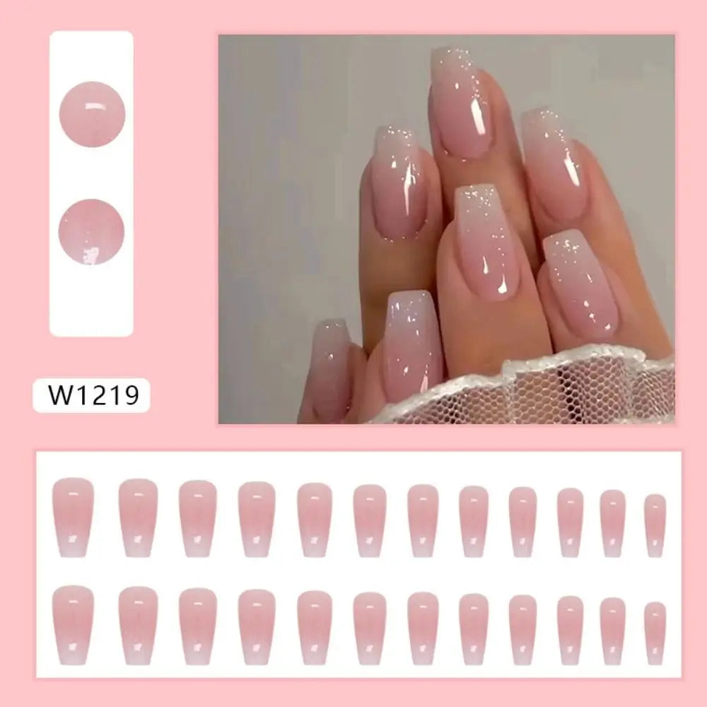 24 stk. Gradient Falske Negler Fransk Ballerina Negler Vanntett Falske Medium Kiste Falske Negler Fingernegler Press-on Negler Tips