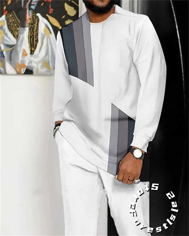 Conjunto de Ropa de Moda para Hombre, Chándal, Traje Casual para Caminar, Ropa Urbana Oversize, Camiseta de Manga Larga y Pantalones, Conjunto de 2 Piezas