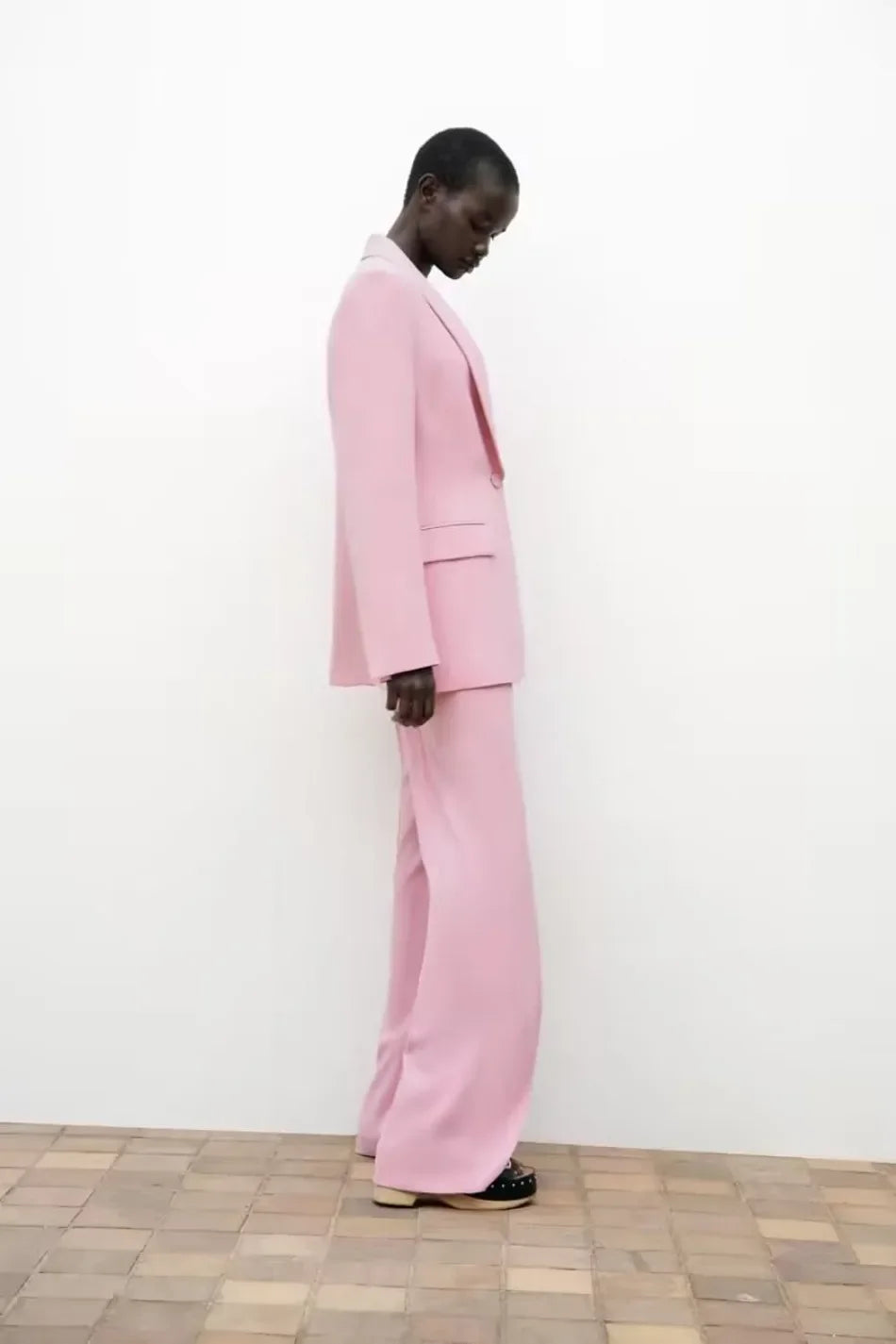 Dameblazer Ny Vår Elegant Uformell Kontordame Rosa Jakke Kåpe Mote Høy Liv Løse Vide Benbukser Buksedress