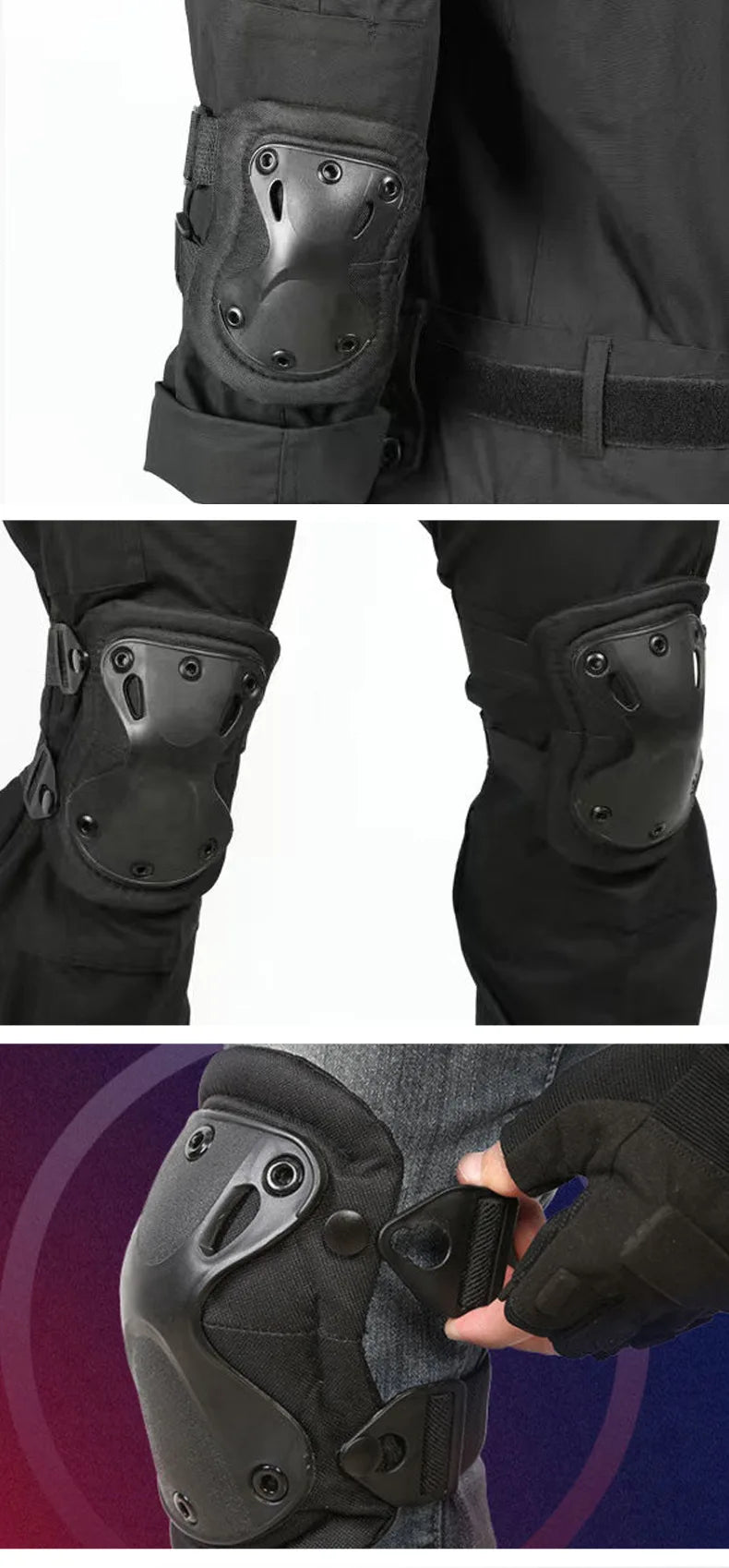 Set de 4 Protectores Tácticos Exteriores Rodilleras Coderas para Ciclismo al Aire Libre Montañismo y Senderismo Protección Deportiva