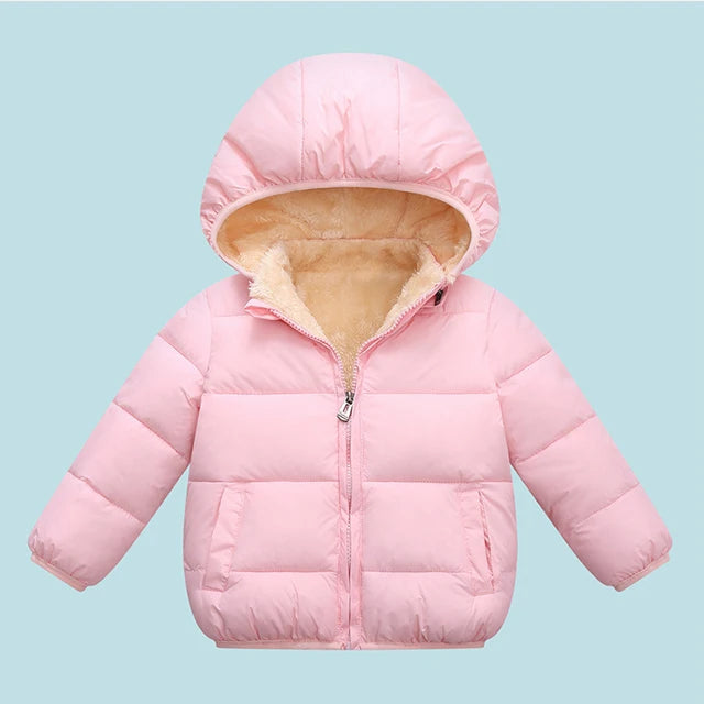 Chaqueta polar de invierno para bebés y niños, abrigos de dibujos animados para niños, chaquetas de plumón cálidas con capucha para otoño, ropa de abrigo cálida de felpa para niñas