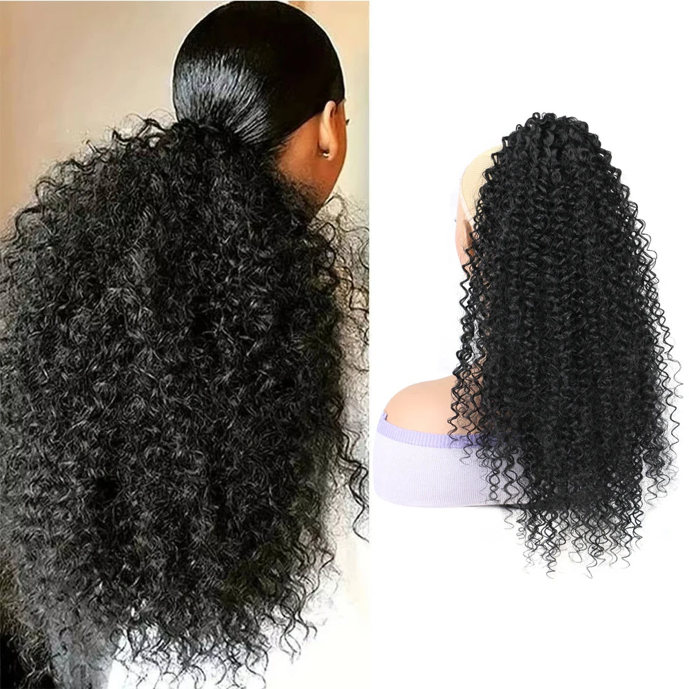 Extensions de Cheveux Synthétiques Frisés Kinky Afro Fluffy en Queue de Cheval avec Cordon de Serrage pour Femmes, 45 cm