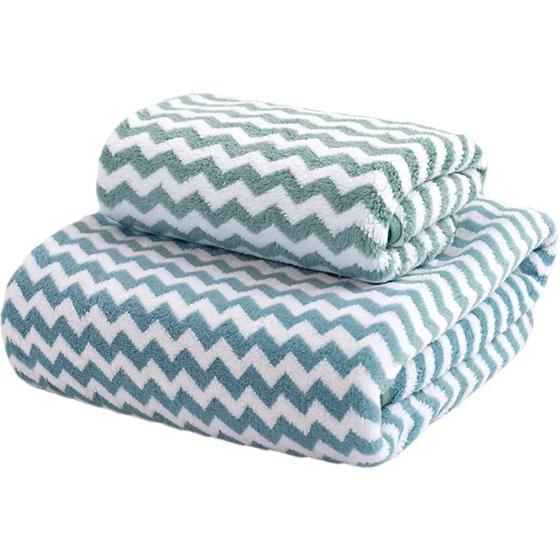 Serviette de bain pour adultes, grande serviette de plage, absorbante, séchage rapide, enveloppement corporel, serviettes de douche pour le visage et les cheveux, 2 pièces 70 x 140 cm 35 x 75 cm