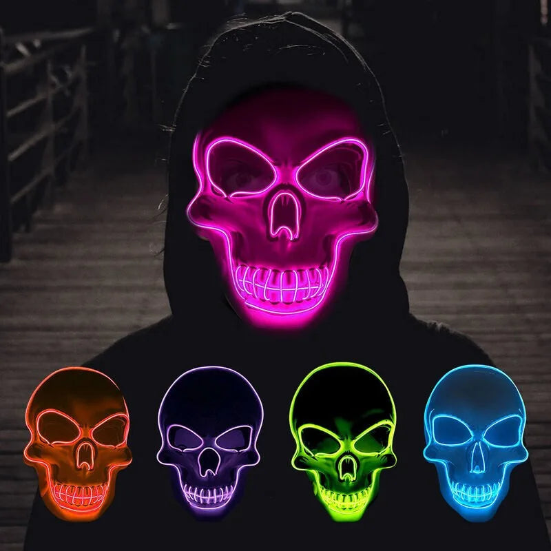Masque de crâne d'horreur d'Halloween Masque de lumière froide LED Masque d'Halloween LED Masque de cosplay Décoration de fête d'Halloween Masques de crâne lumineux