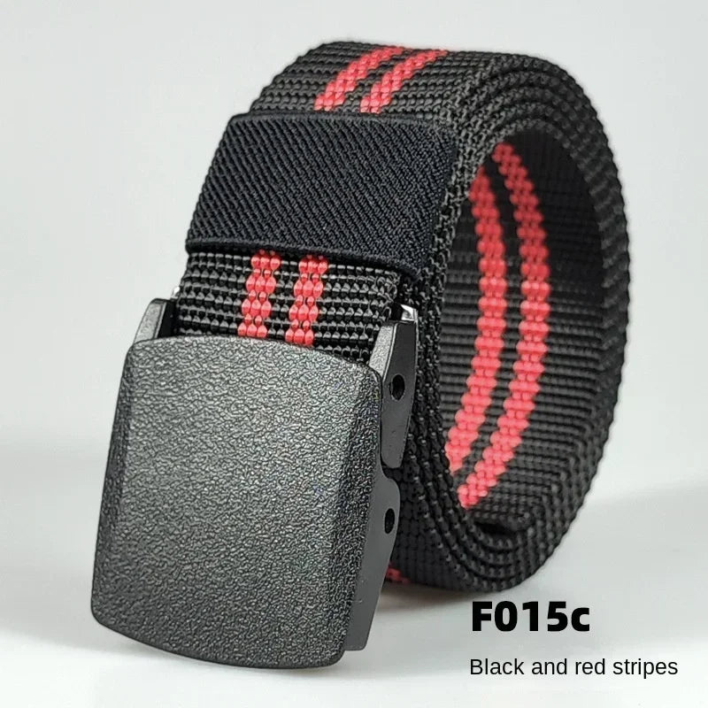 Ceintures en nylon à boucle automatique pour femmes, en toile, pour voyage en plein air, pantalons de sport haut de gamme, ceintures non métalliques pour hommes, blanc, noir, bleu, rouge