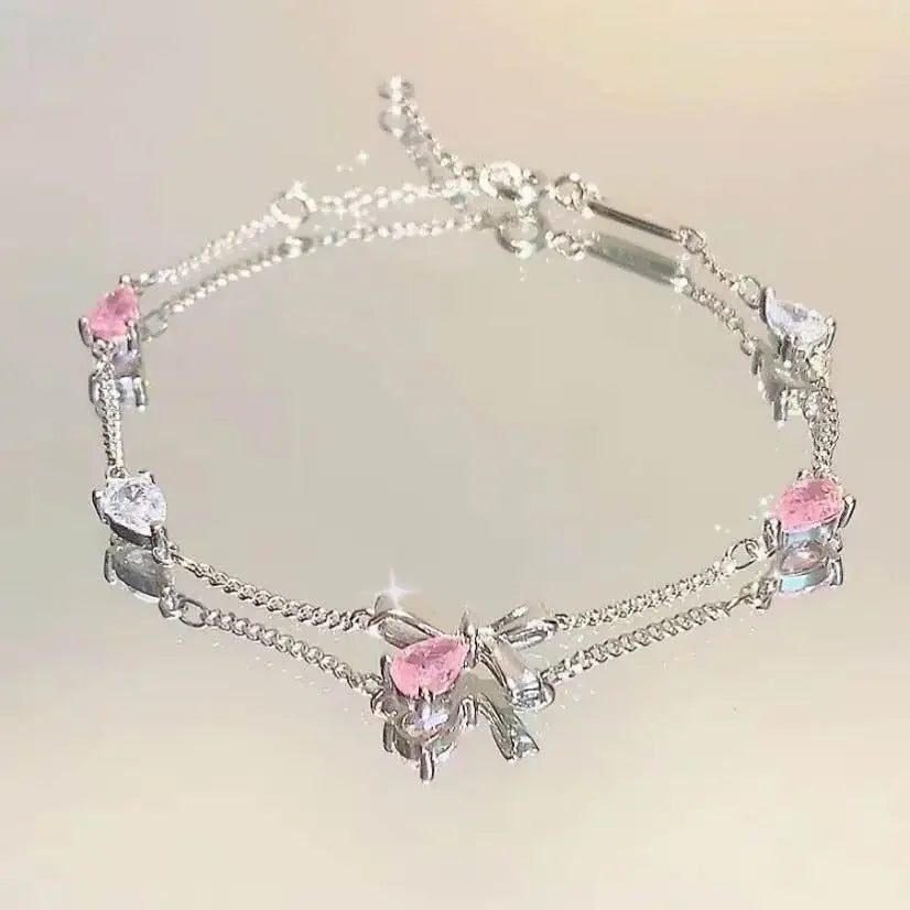 Fashion Elegant Crystal Flowers Bracelet For Women Sweet Girls Moon Cherry Blossom Bow Zircon Bracelets Luxury Designer Jewelry