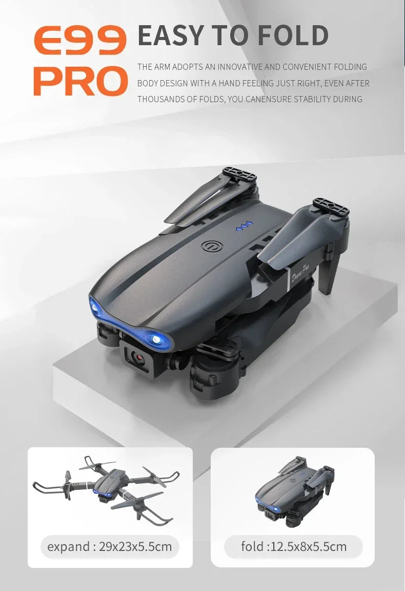 Dron RC 2024 E99Pro profesional 4K con cámara HD gran angular de 1080P, helicóptero plegable, WIFI FPV, función de mantenimiento de altura, juguete de regalo