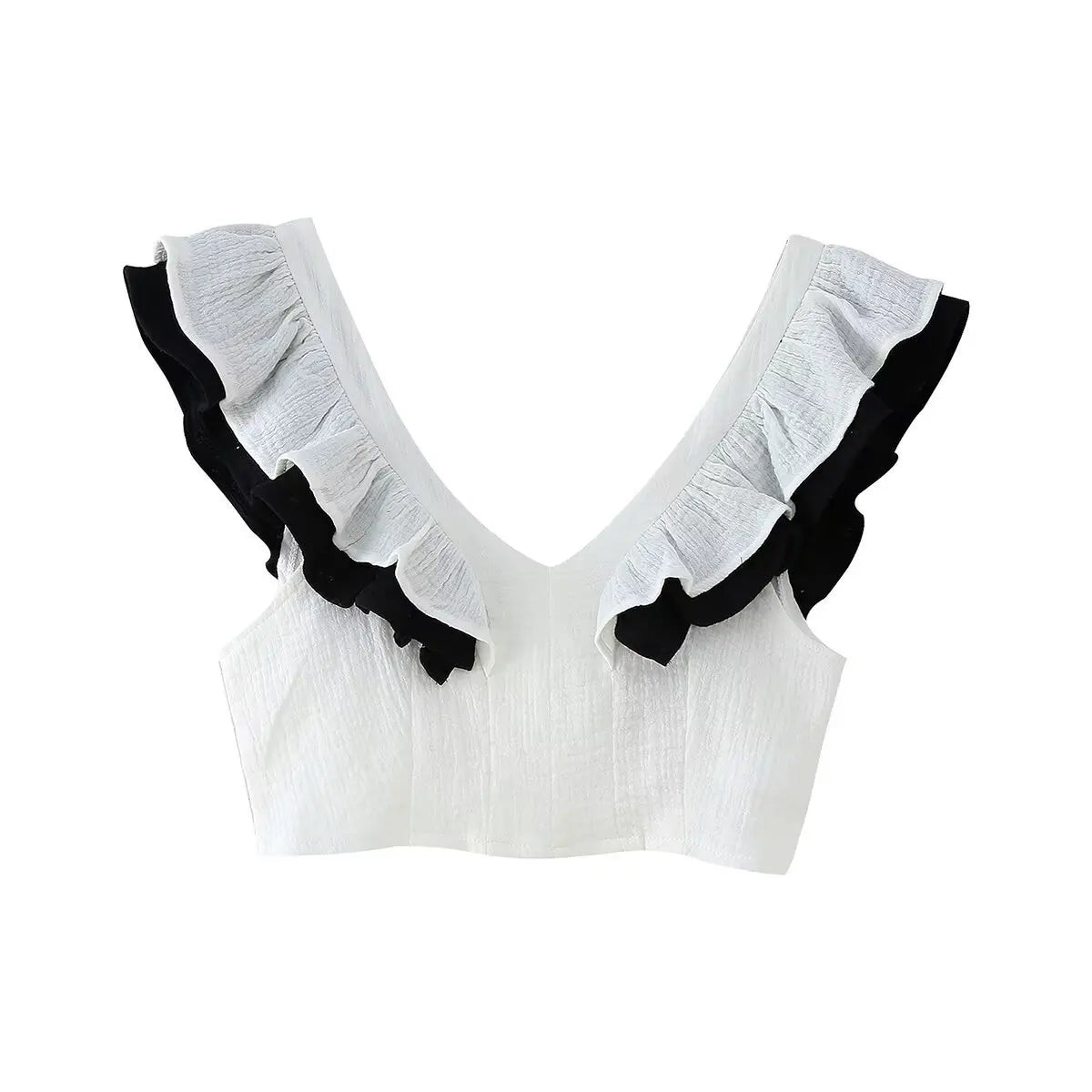 Elegantes Conjuntos de Falda para Mujer Cuello de Pico Manga Volante Top Contraste Falda de Cintura Alta Femenina Conjunto de 2 Piezas Vacaciones 2024 Traje de Falda sin Mangas