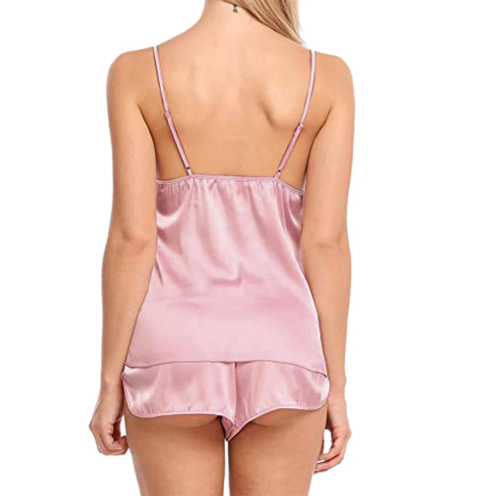 Conjunto de lencería de pijama para mujer, de satén y seda, camisola y shorts, ropa de dormir, top y shorts, trajes de ropa de dormir sin mangas