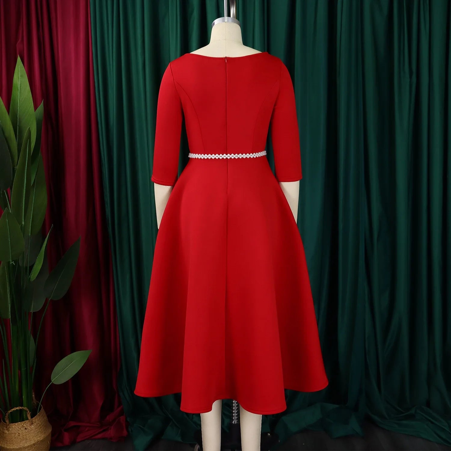 Vestidos de lujo para mujer, cuello redondo, manga larga, con cinturón en la cintura, cintura alta, plisados, línea A, hasta el tobillo, elegantes vestidos de cumpleaños para mujer