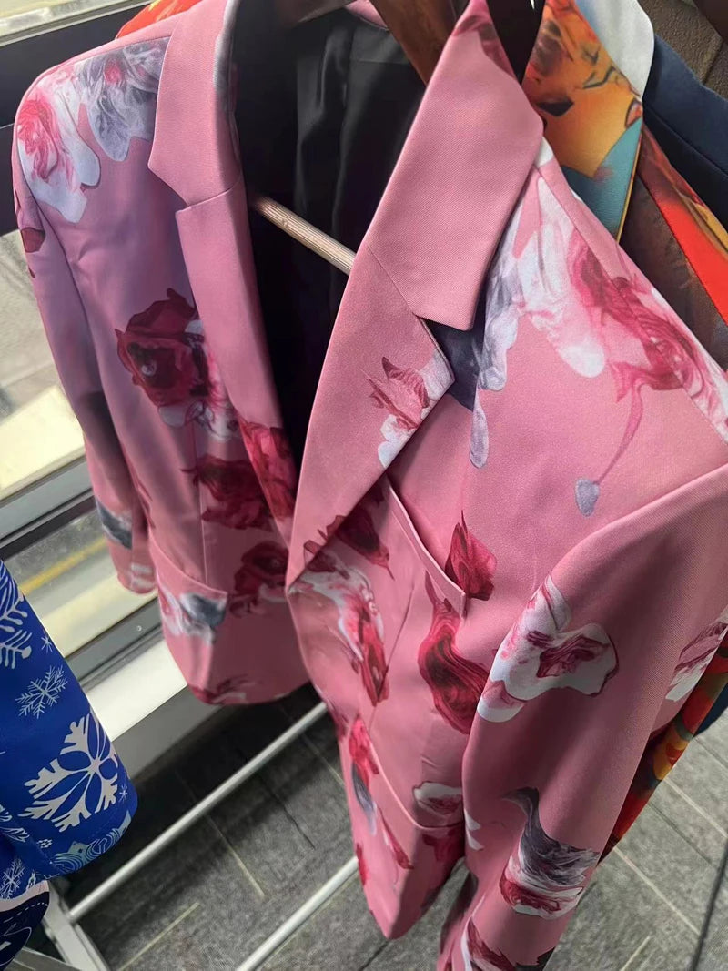 Traje casual de hombre, abrigo y pantalón con estampado digital de exquisitas rosas, para cosplay, fiesta, escenario o discoteca