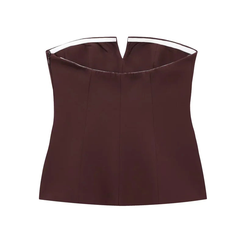 TRAF Tops para mujer Top corto sin tirantes blanco roto Corsé de verano para mujer Tops de tubo sexys sin espalda Camiseta sin mangas de color liso