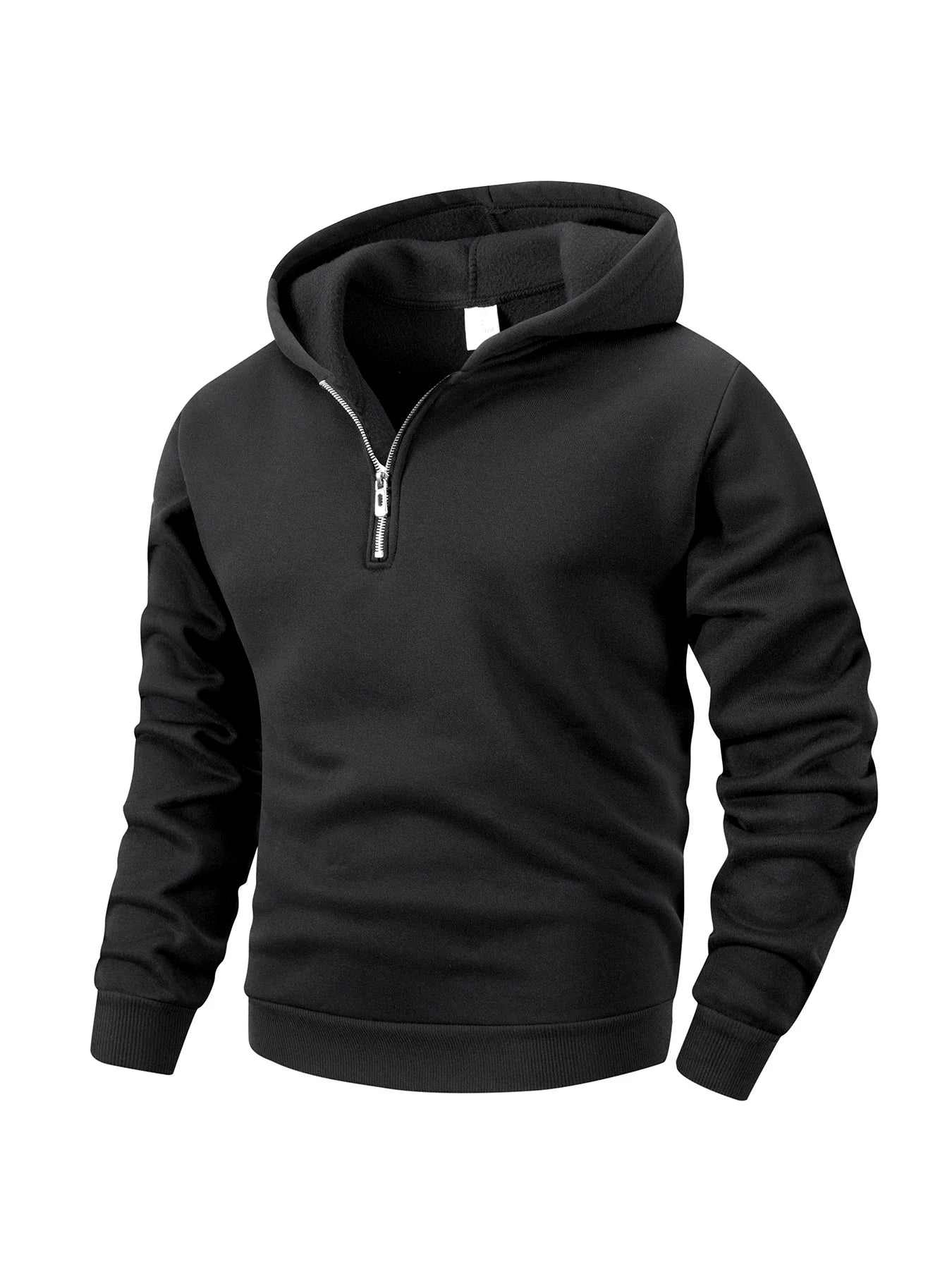 Sudadera casual para hombre con capucha, manga larga, cuello alto, media cremallera, jersey liso, sudadera de otoño para exteriores y ropa de calle para hombre