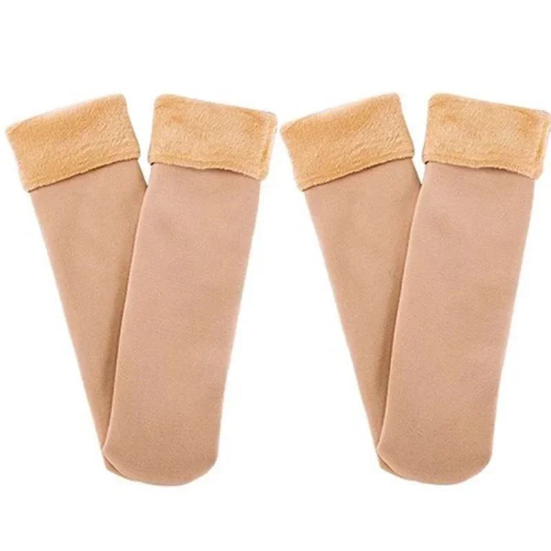 Harajuku Autumn Winter Warm Solid Women Sock Wool Thicken Thermal Socks Black Skin Seamless Snow Hosiery Velvet Home Floor Socks