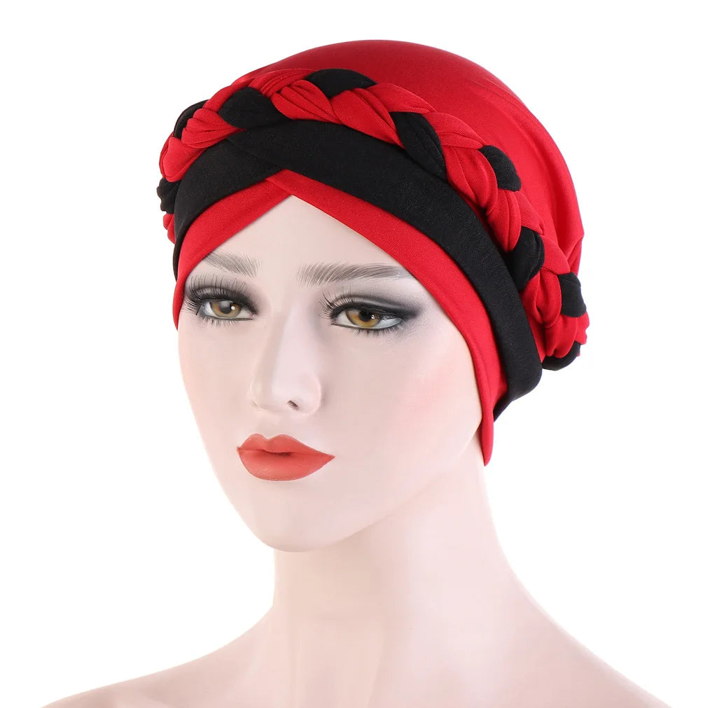 Gorro turbante hijab trenzado con bloques de color para mujer, pañuelo africano para la cabeza, gorro para quimioterapia de cáncer, gorros para la cabeza de mujer