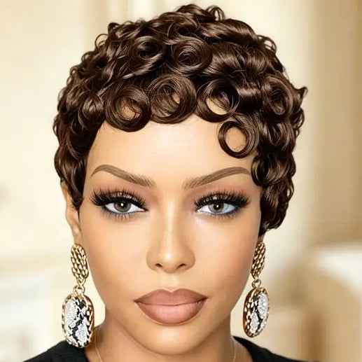 Curly Pixie Wig with Bangs