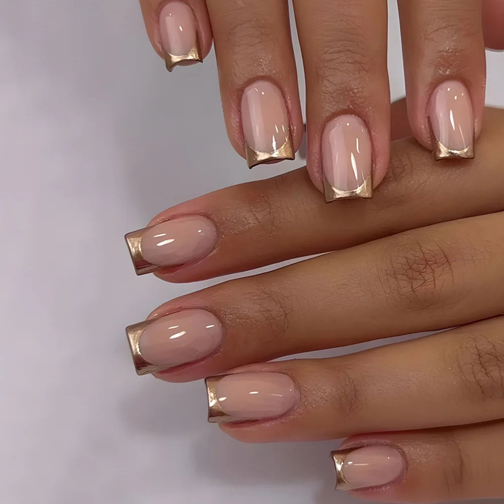 24 Uds uñas postizas de degradado blanco, cortas, cuadradas, bailarina, sencillas, de presión, usables, de color nude, puntas de manicura de cubierta completa