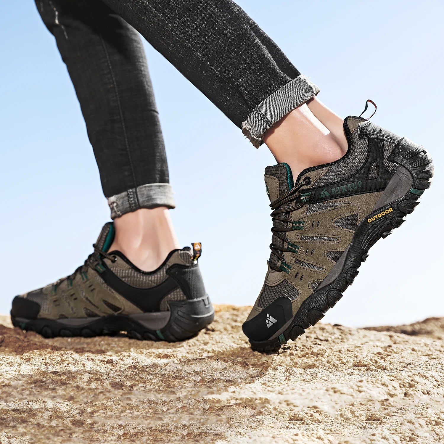 HIKEUP Zapatillas de senderismo para hombre de cuero de ante, calzado de exterior resistente al desgaste, zapatillas tácticas de trekking, senderismo y caza para hombre