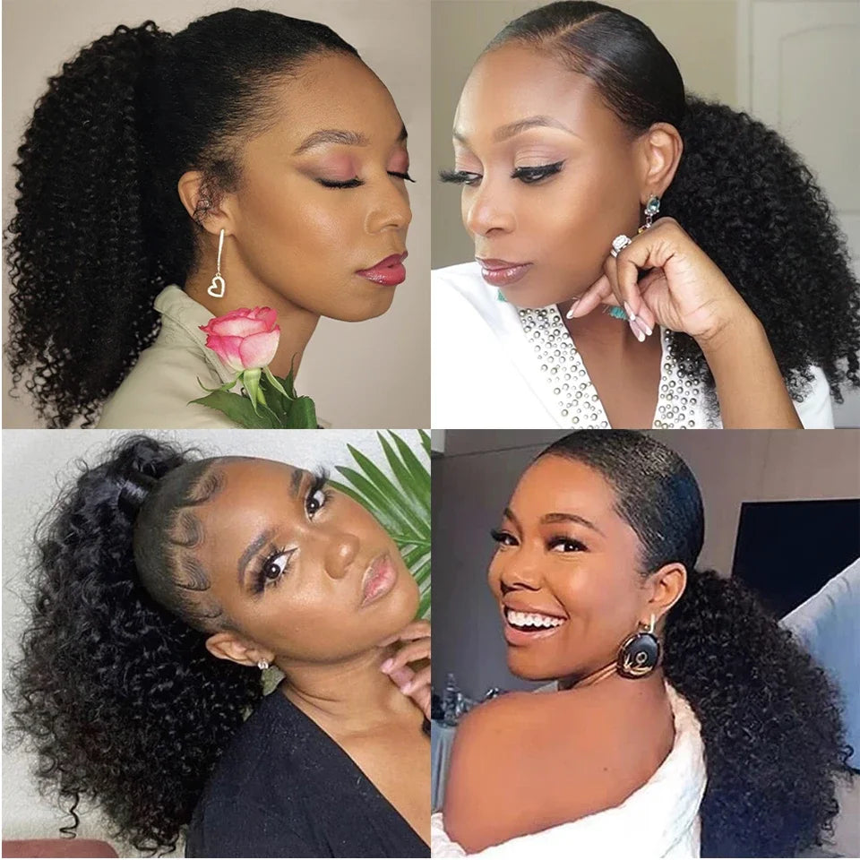 Ponytail Human Hair Drawstring Afro Curly Ponytails 100% Human Natural Hairpiece Curly Ponytail 100% Human Hair Kinky Ponytail