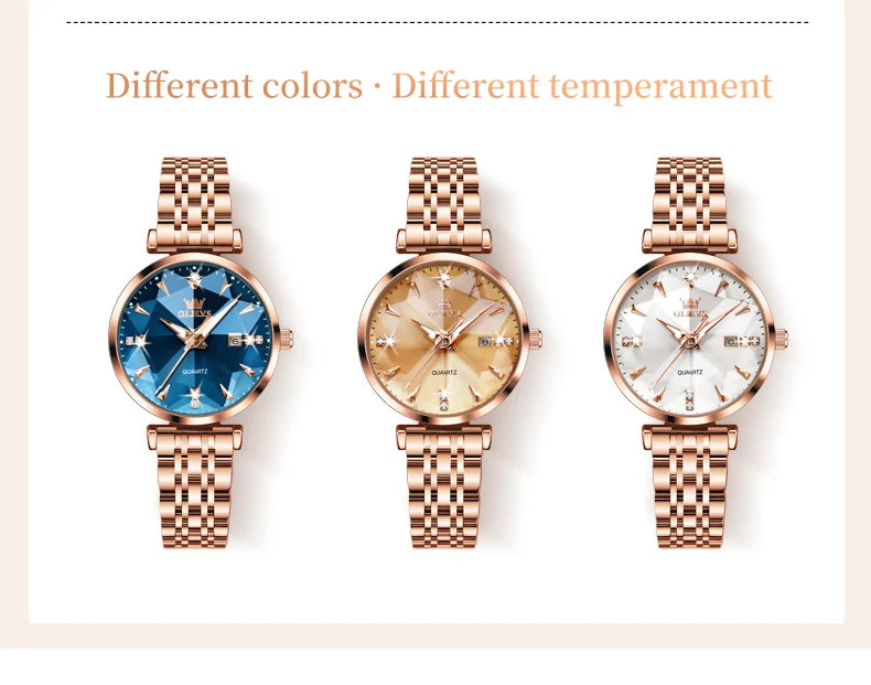 OLEVS 5536 Reloj de mujer de alta calidad con diseño de joyas elegantes, reloj de cuarzo impermeable, reloj de lujo de oro rosa para mujer Reloj Mujer