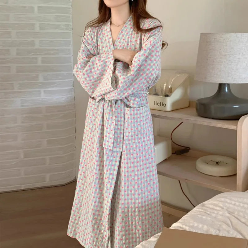 Bata de baño para mujer, estilo kimono largo y holgado, con cuello en V, cordones, pantalones a cuadros, bata de dormir sexy para mujer/niña.