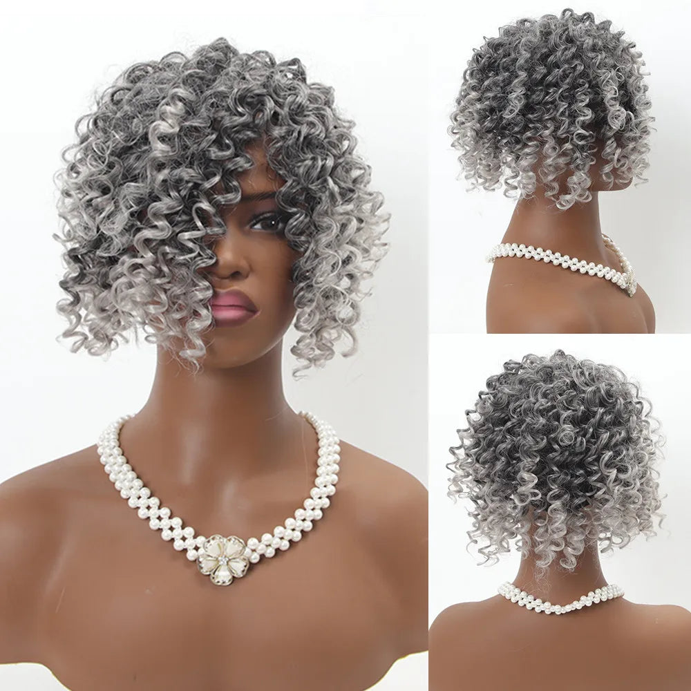 SQRDGQ Synthetic Hair Topper Kinky Curly Hairpiece False Bang Clip-In Bangs Natural Clourse Hairpiece for Women