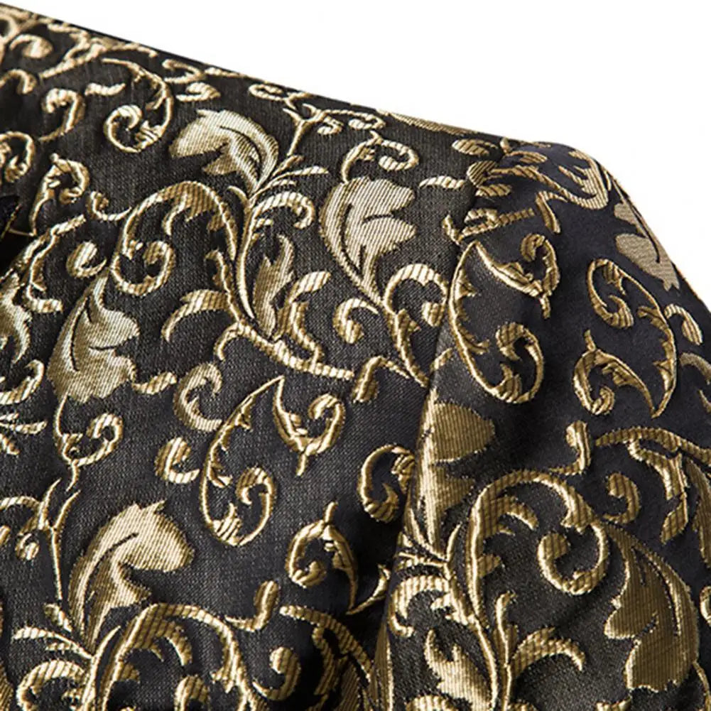 Chaqueta de hombre de lujo con jacquard, un botón, corte ajustado, cuello vuelto, de alta calidad, para bodas y banquetes