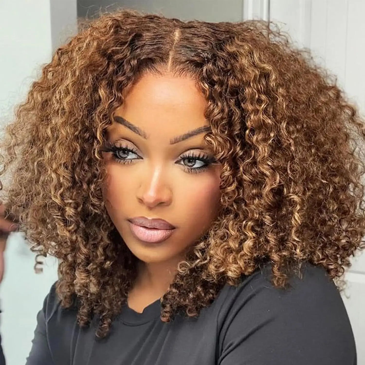 Golden Blonde Curly Bob Wig