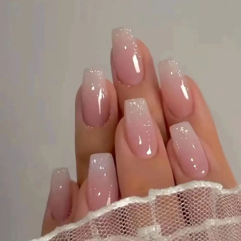 24 stk. Gradient Falske Negler Fransk Ballerina Negler Vanntett Falske Medium Kiste Falske Negler Fingernegler Press-on Negler Tips