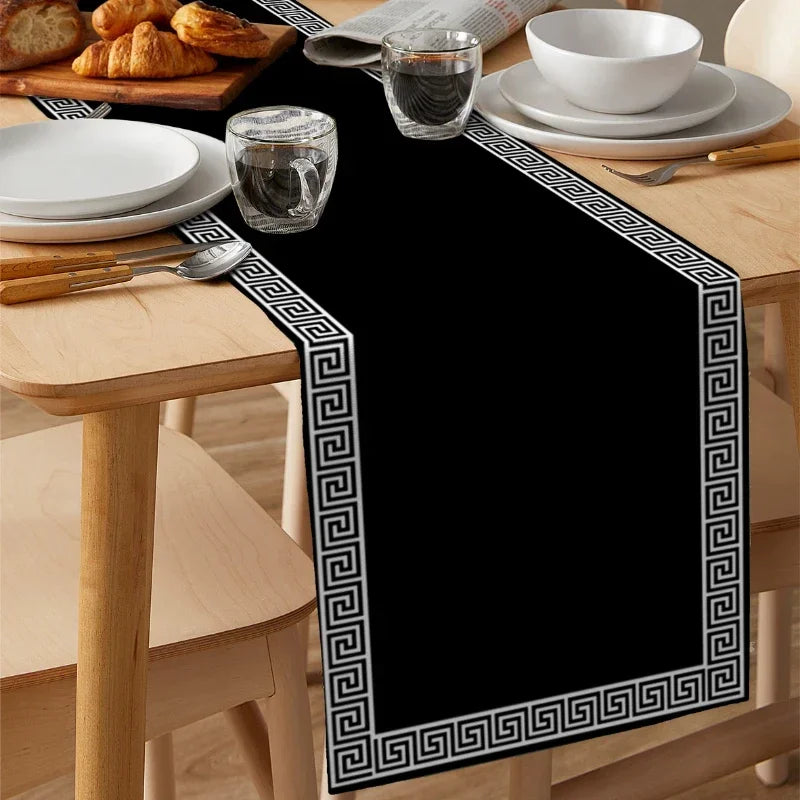Camino de mesa con diseño geométrico retro negro para decoración de restaurante, camino de mesa para bodas y fiestas, accesorios de mesa