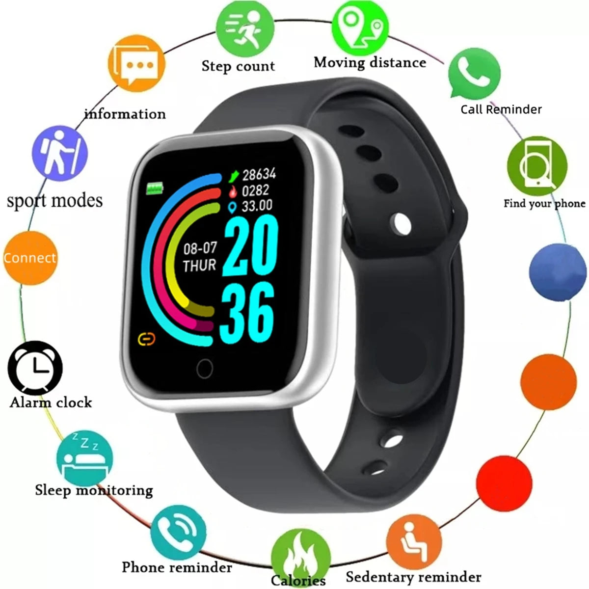 Smart Watch 116Plus D13 Y68 Pulsera deportiva para correr y monitorear el ritmo cardíaco, recordatorio de mensajes, reloj inteligente para hombre y mujer