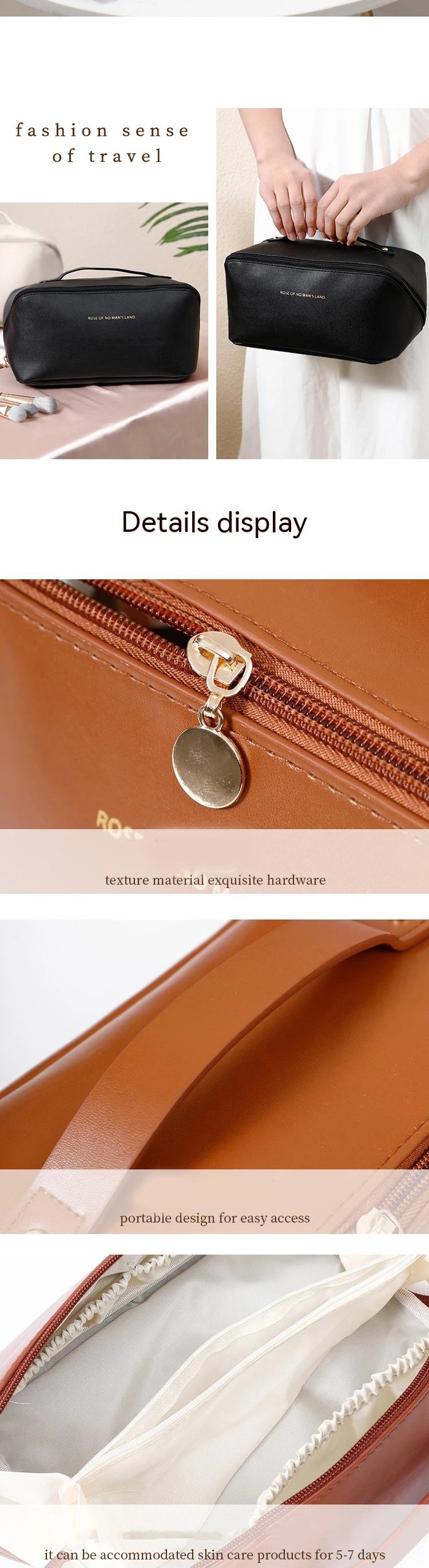 Bolsa de maquillaje PU a la moda y práctica, bolsa de almacenamiento de viaje, neceser de gran capacidad, bolsa de maquillaje con almohadilla de belleza para apoyar la mano