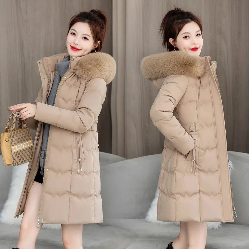 Parkas con Capucha Abrigos Mujer Chaquetas de Largo Medio Liso Cremallera Bolsillo Cintura Ajustada Cordón Manga Larga Gruesa Informal Invierno 2025