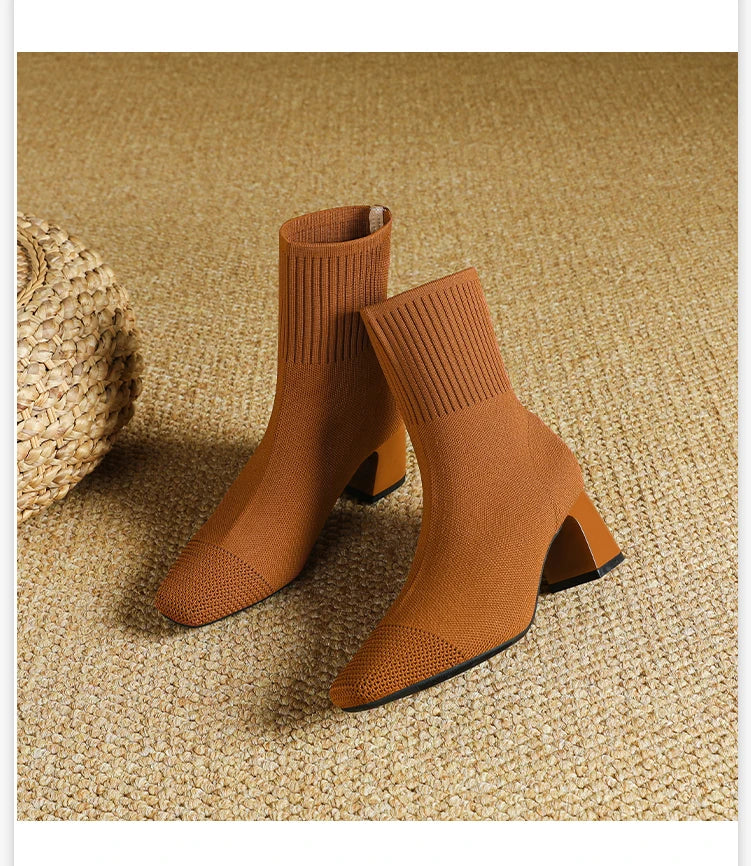 Botas de mujer, nueva moda, punta fina, tejido suave, informales, cómodas (altura del tacón 4.5 cm)