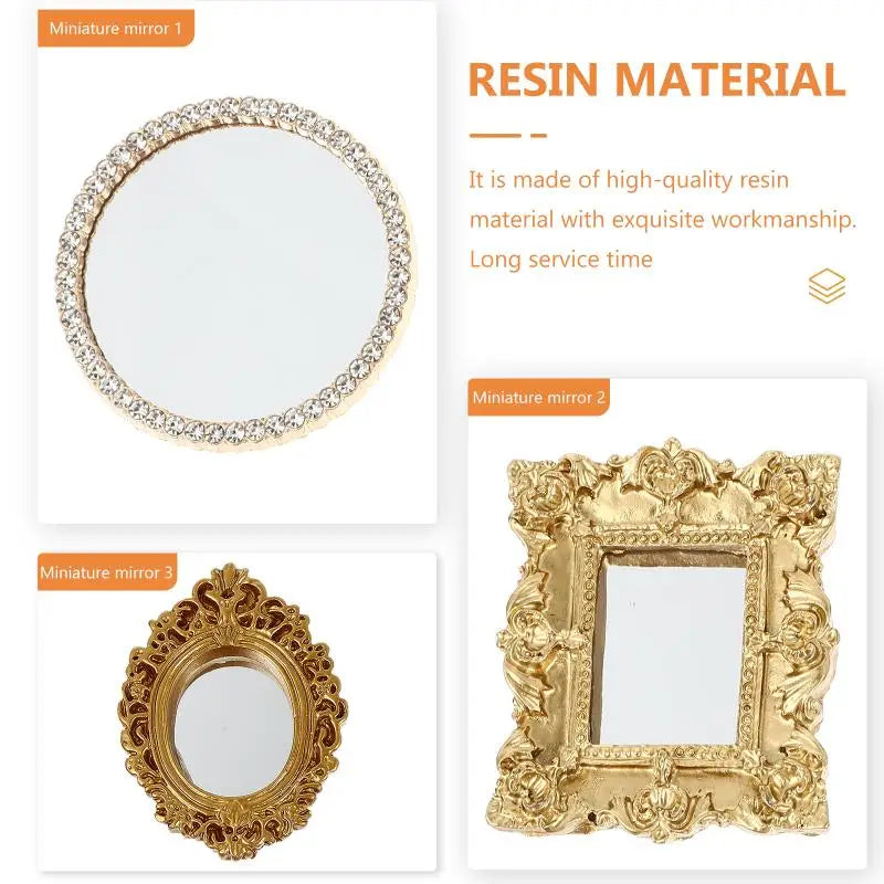 3 piezas espejo de utilería, decoración para el hogar, adornos de jardín, artículos para el hogar, accesorios de resina para manualidades, juguetes de microescena para niños