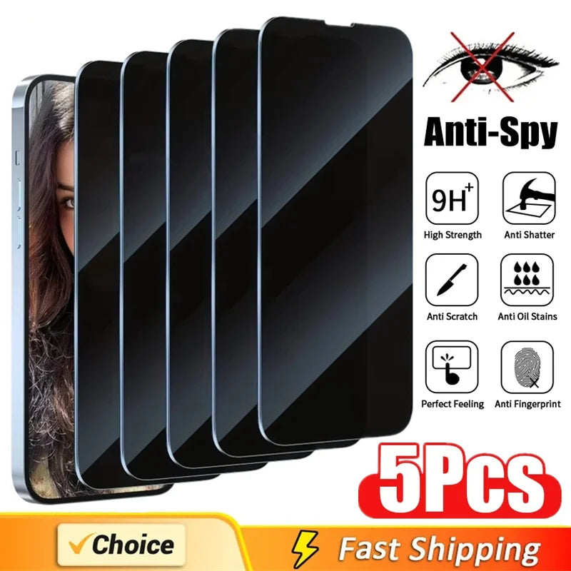 Lot de 5 films de protection d'écran de confidentialité pour iPhone 16, 11, 12, 13, 14 Pro Max, Mini, 8K, anti-espion, pour iPhone 15, PRO, XR, X, XS MAX