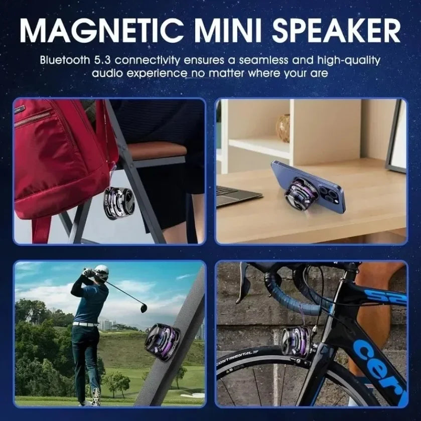 Enceinte Bluetooth portable XIKCU G200, haut-parleur magnétique HECATE avec éclairage RVB, mini enceinte BT5.3, autonomie de 7 heures, support pour téléphone