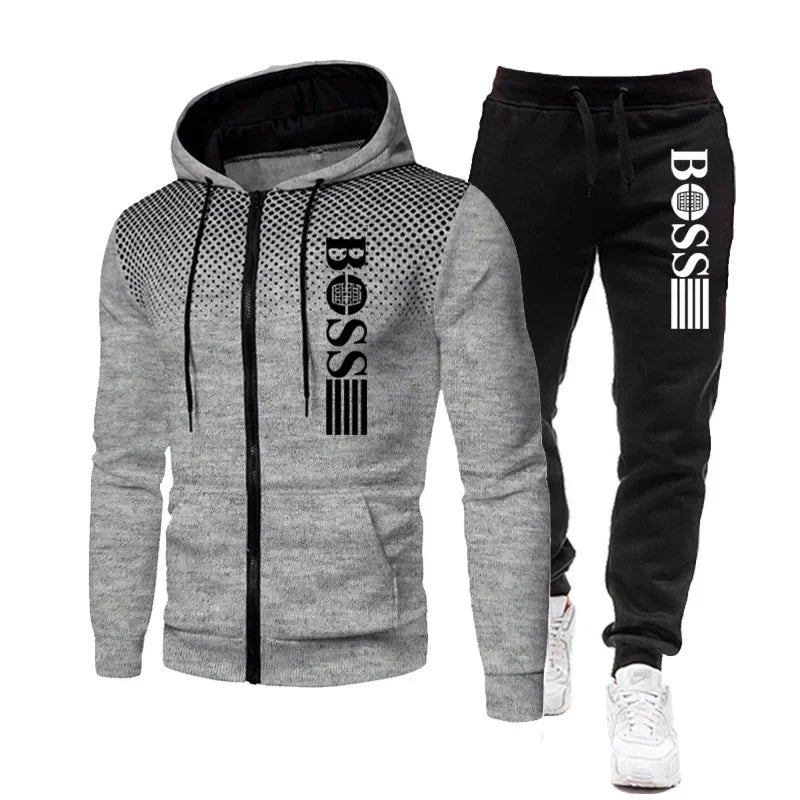 2026 New Men's zippered hoodie + Casual Pants Set for Autumn and Winter fashion Fitness and Warm sportswear Two-piece set