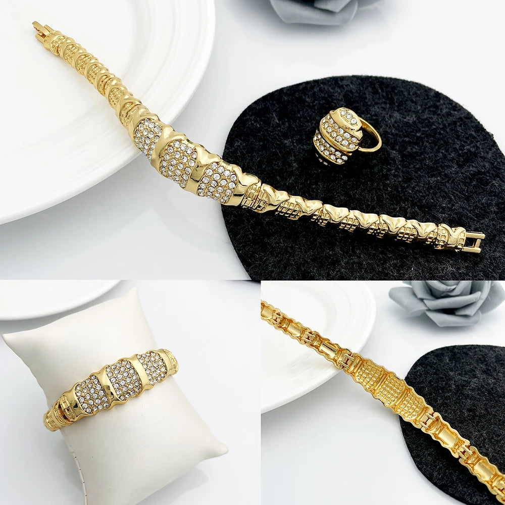 Juego de joyas de Dubái para mujer chapado en oro de 18 quilates, lujoso conjunto de collar, pendientes, pulsera y anillo, joyería para fiesta de boda, tendencia