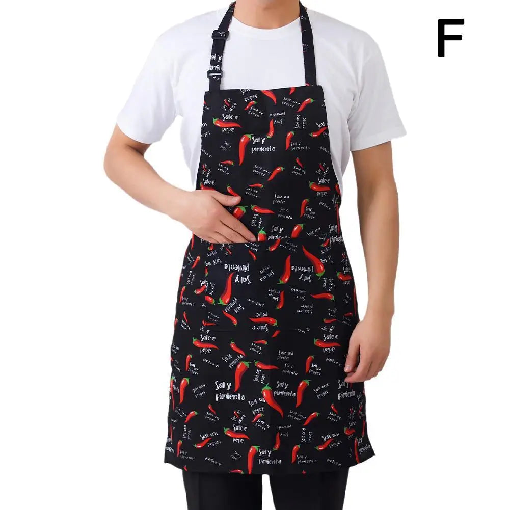 Delantal de cocina delantal de cocinero con cuello halter con 2 bolsillos delantales sin mangas para catering para hombres y mujeres delantal de camarero para barbacoa con estampado
