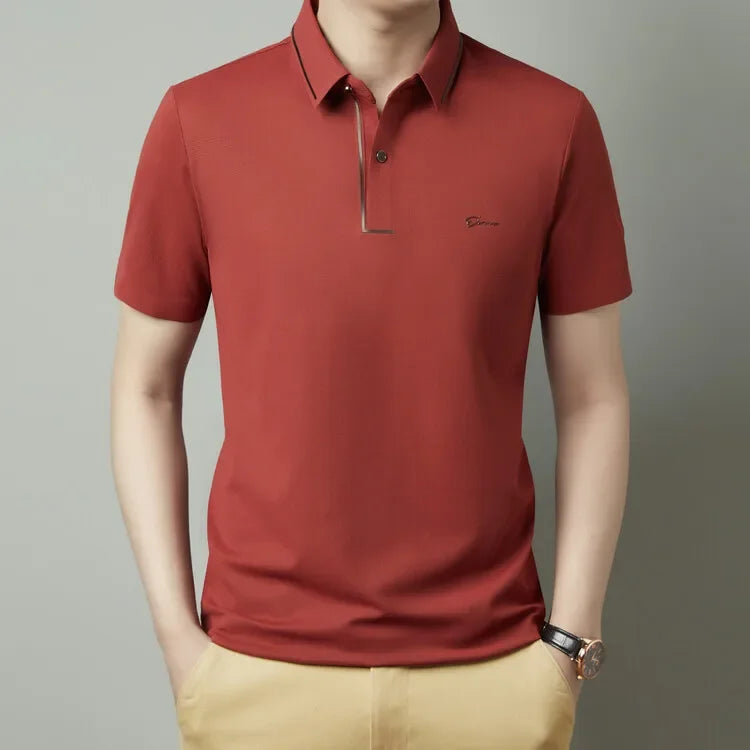 Polo de hombre, sin costuras, prémium, de lujo, tela fresca, casual de negocios, golf, corte ajustado, blusa con cuello, camiseta