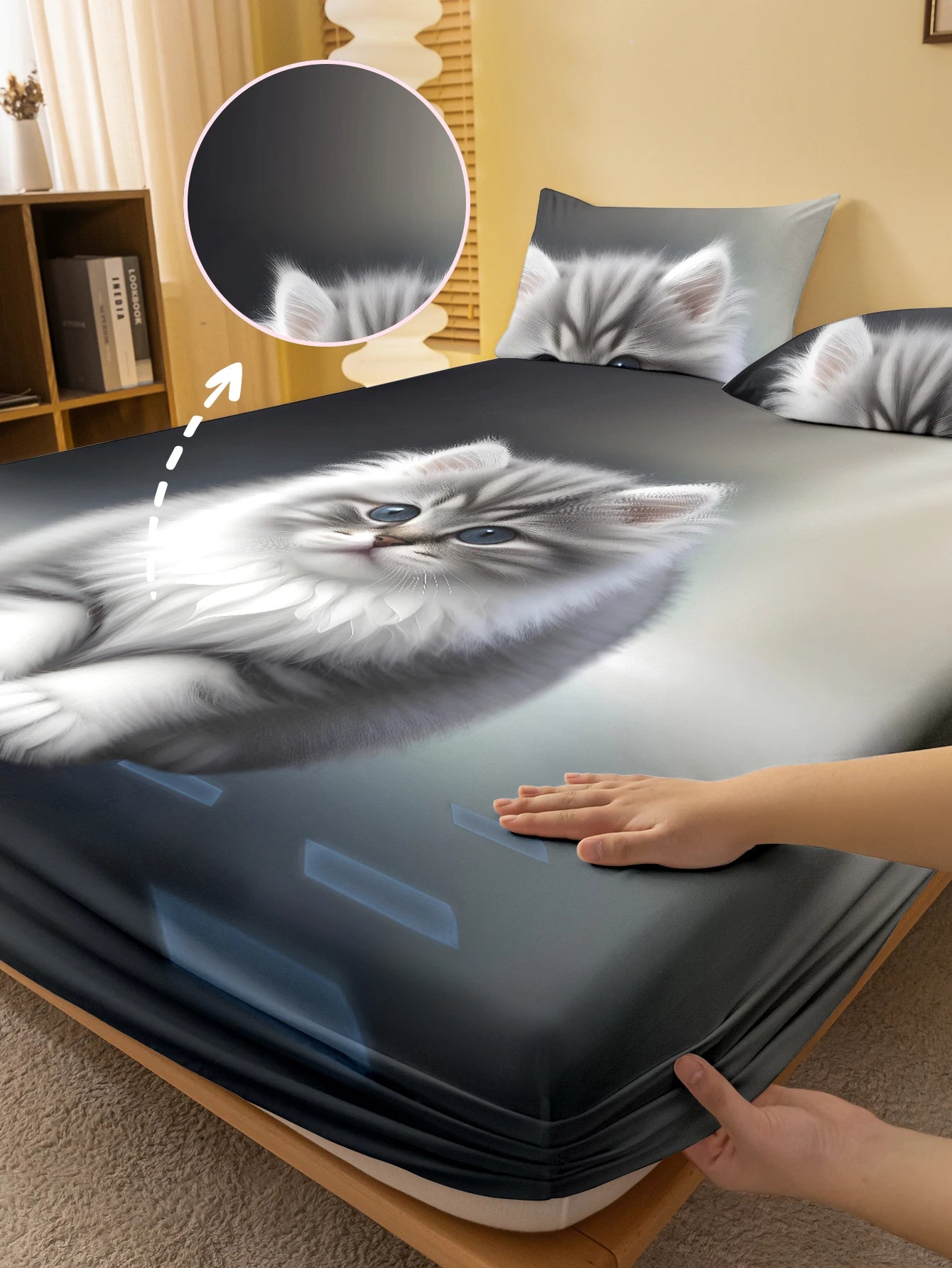 1 cartoon cute Animal Cat digital printed frosted Fitted Sheet,bedroom printed bed cover,bedding(No pillowcase)