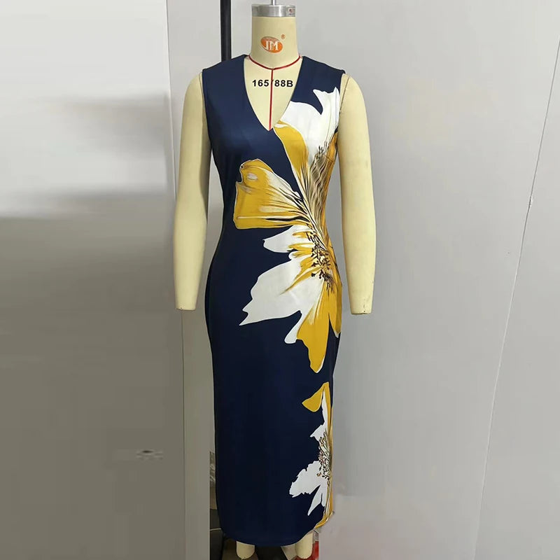 Elegant Sleeveless Bodycon Dress – V-Neck, Long & Perfect for Parties or Office