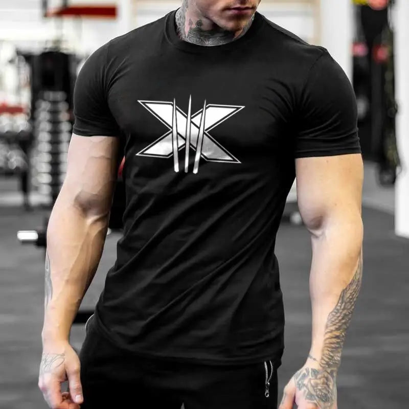 Ropa de gimnasio para hombre, camiseta de manga corta de algodón deportivo, para correr, entrenamiento, ajustada, estampada, sudadera, camisetas casuales