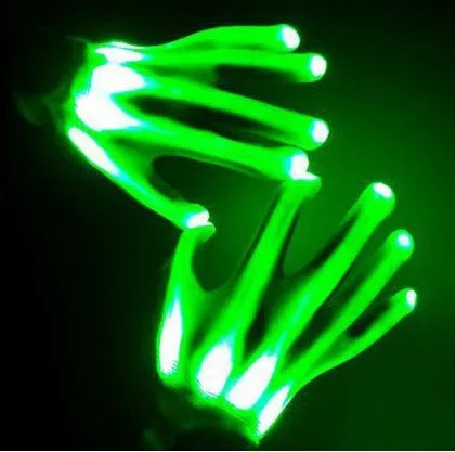 Guantes LED Neon Guantes Brillantes Fiesta de Halloween Accesorios de Luz Guantes Luminosos Parpadeantes de Calavera Suministros para Disfraces de Escenario
