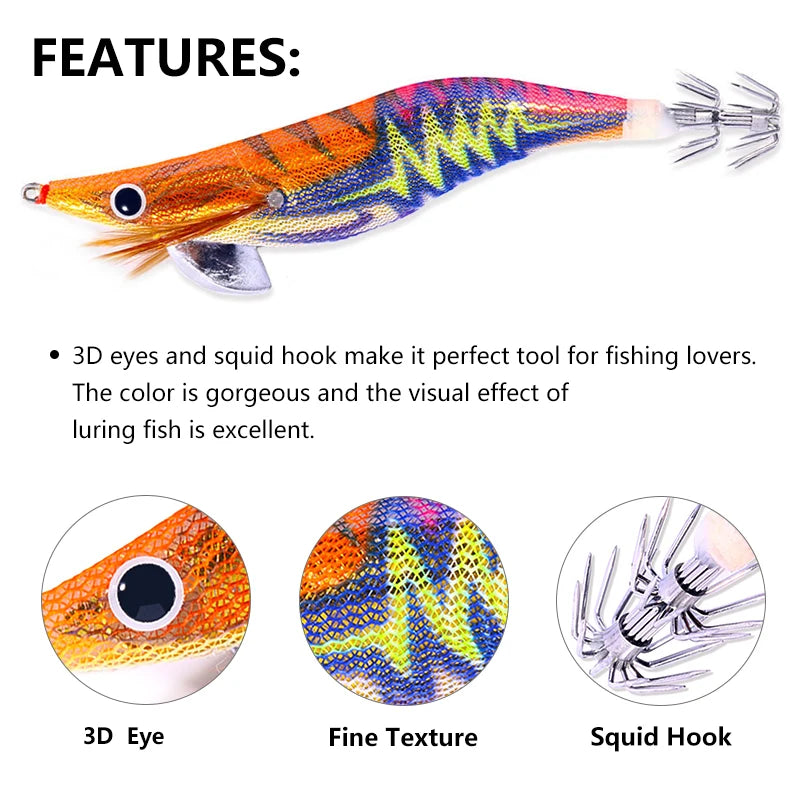 1pcs Wooden Shrimp Fishing Lure Squid Jig Fishing Hook Octopus Cuttlefish Artificial Jigging Lures Hard Bait Pesca 3.5# 14CM 20g