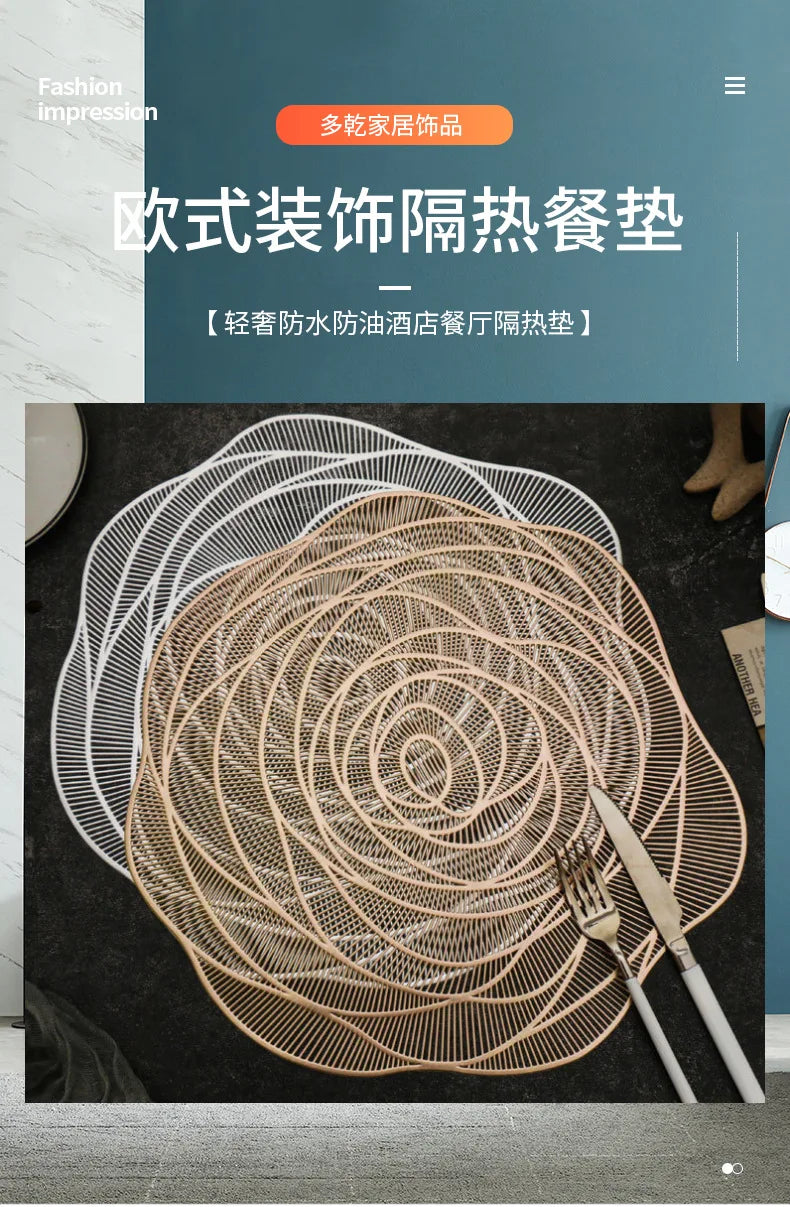 Round PVC Placemats, Waterproof & Oil-Proof, Bronzed Design, Non-Slip Insulated Mats for Restaurants, Hotels, and Home Decor