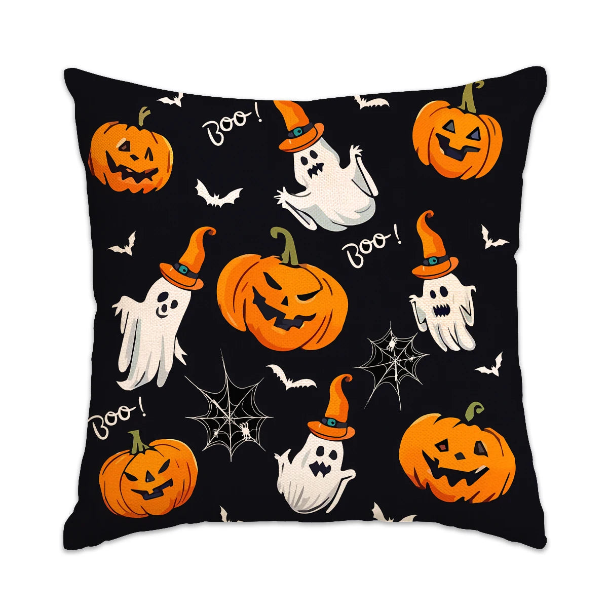 1 ud./4 Uds. Funda de almohada decorativa de Halloween, funda de cojín de truco o trato, fantasma, cabeza de calabaza, funda de cojín de sofá con decoración de murciélago