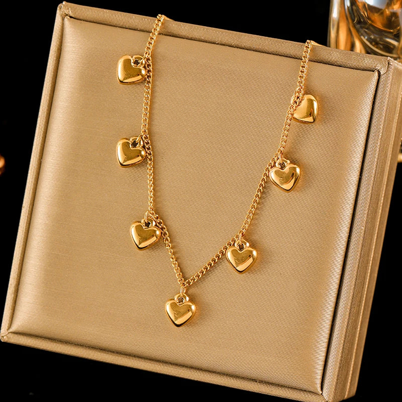 EILIECK 316L Stainless Steel Heart Love Pendant Necklace For Women Fashion New 18K Gold Plated Neck Chain Jewelry Collar Gift